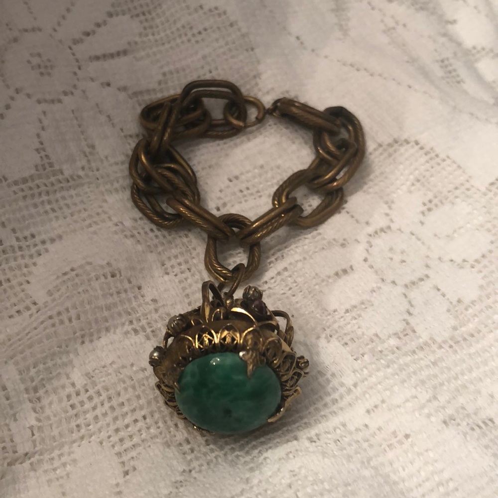 Vintage double ring charm bracelet w/ unique crown charm